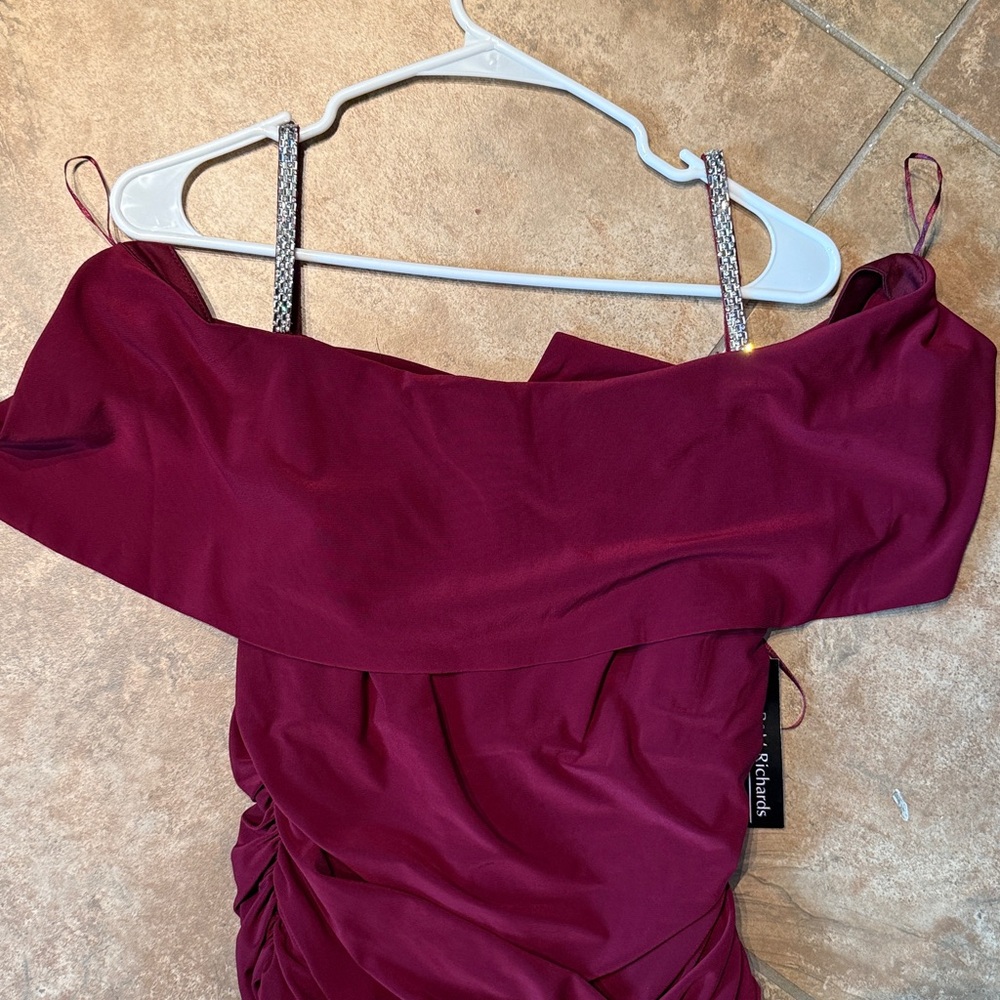 R&M Richards Wine Off-Shoulder Jumpsuit